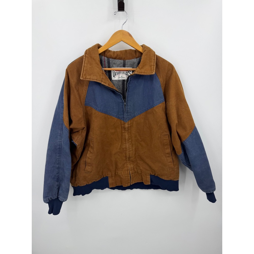 Deuces & Jacks Canvas Bomber Jacket Mens XL Brown Blue Colorblock Workwear Zip